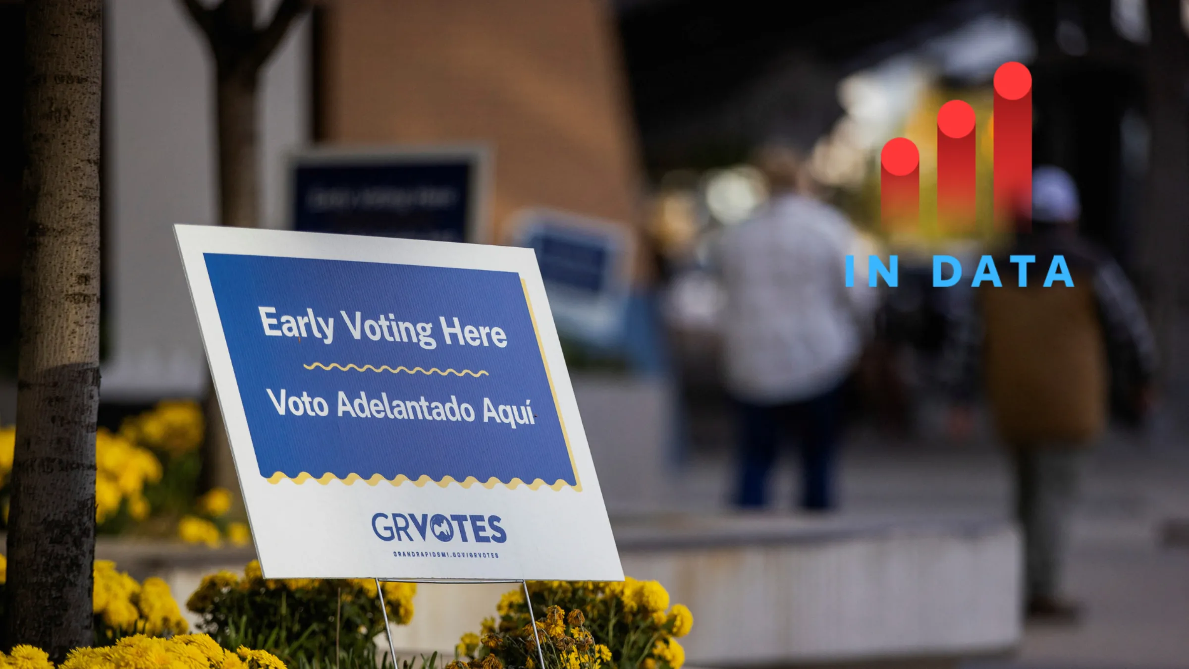 A sign sits at an early voting station in Grand Rapids, Michigan, U.S. November 2, 2024. REUTERS/Carlos Osorio