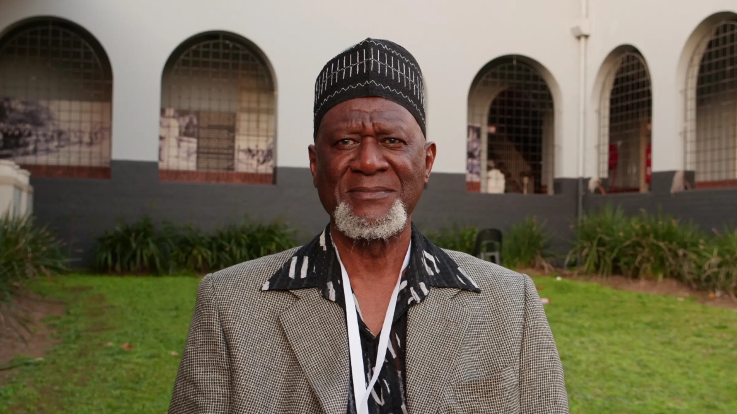 Moosa Salim, chairman of the Amakua Elders Committee, poses for a photo outside the conference venue in Durban, South Africa, August 7, 2023. Thomson Reuters Foundation/Kim Harrisberg