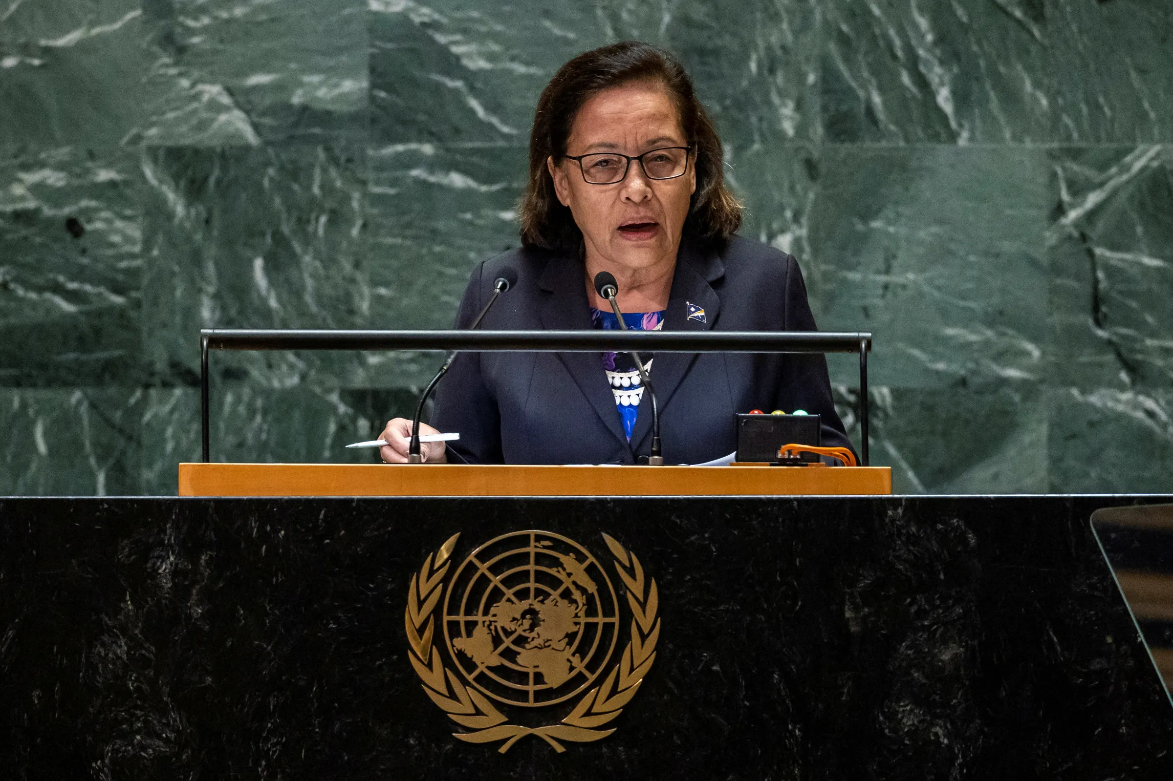 President of the Republic of the Marshall Islands Hilda Heine addresses the 79th United Nations General Assembly at U.N. headquarters in New York, U.S., September 25, 2024. REUTERS/Eduardo Munoz